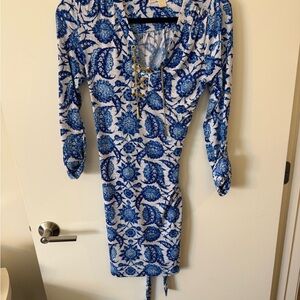 Michael Kors Blue and White Floral Long Sleeve Dress